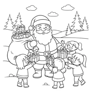 圣诞老人派礼物儿童填色图 Santa Claus coloring page for kids