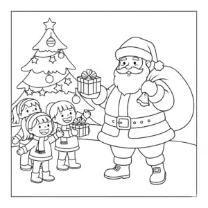 圣诞老人派礼物儿童填色图 Santa Claus coloring page for kids