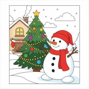 圣诞节雪人圣诞树童填色图 Santa Claus coloring page for kids