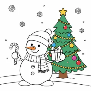 圣诞节雪人圣诞树童填色图 Santa Claus coloring page for kids