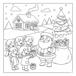 圣诞老人派礼物儿童填色图 Santa Claus coloring page for kids