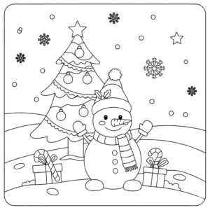 圣诞节雪人圣诞树童填色图 Santa Claus coloring page for kids