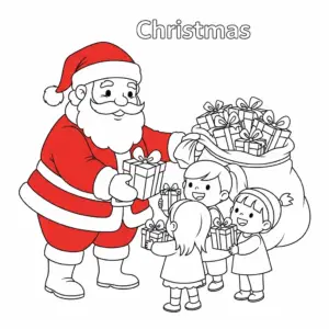 圣诞老人派礼物儿童填色图 Santa Claus coloring page for kids
