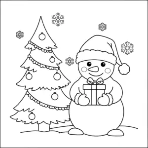 圣诞节雪人圣诞树童填色图 Santa Claus coloring page for kids