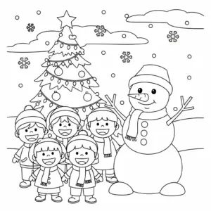 圣诞节雪人圣诞树童填色图 Santa Claus coloring page for kids