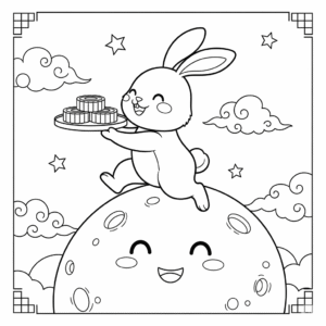 中秋节玉兔免费填色图，适合孩子学习节日文化
