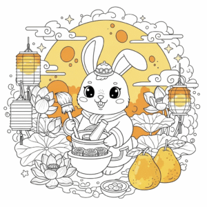中秋节玉兔免费填色图，适合孩子学习节日文化