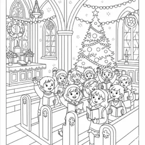 平安夜教堂烛光祷告儿童填色图 Candlelight church service coloring page - Christmas Eve