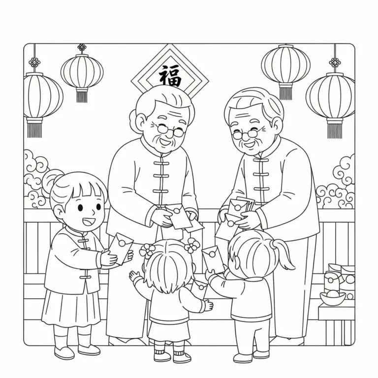 农历新年 Chinese New Year - FreeKidColoring.com 儿童填色图免费下载