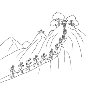 重阳节敬老登高活动涂色图 Elderly hiking coloring page for Chongyang Festival