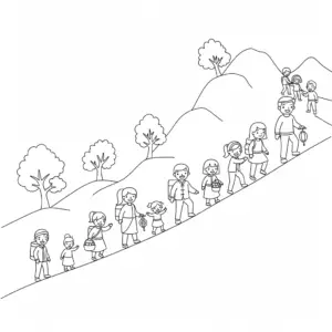 家庭一起登高庆祝重阳节填色图 Family climbing coloring page - Chongyang Festival