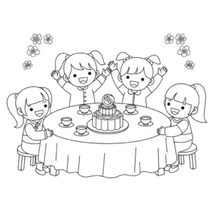 重阳节儿童吃重阳糕填色图 Child eating Chongyang cake coloring page