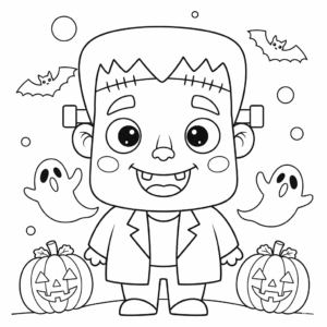 万圣节儿童科学怪人填色图 Halloween pumpkin coloring page for kids