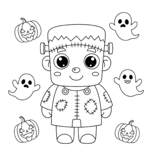 万圣节儿童科学怪人填色图 Halloween pumpkin coloring page for kids
