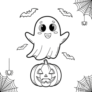 万圣节儿童南瓜幽灵填色图 Halloween pumpkin coloring page for kids