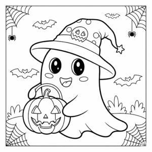 万圣节儿童南瓜幽灵填色图 Halloween pumpkin coloring page for kids