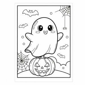 万圣节儿童南瓜幽灵填色图 Halloween pumpkin coloring page for kids