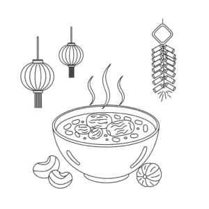 一家人吃腊八粥儿童涂色图 Family eating Laba porridge coloring page