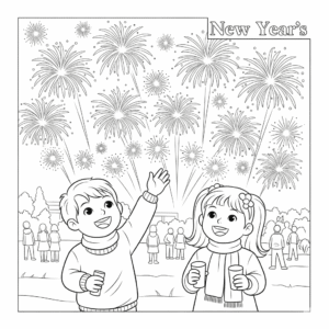 元旦烟花庆典涂色图 Fireworks coloring page for New Year celebration