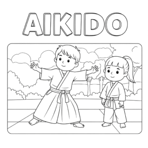 Aikido training coloring page for kids 儿童合气道练习填色图