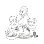 Mother wrapping zongzi for Duanwu Festival - kids coloring page