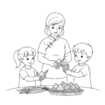 Mother wrapping zongzi for Duanwu Festival - kids coloring page