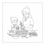 Mother wrapping zongzi for Duanwu Festival - kids coloring page