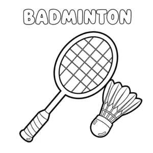 Badminton racket and shuttlecock – easy coloring page for kids羽球与球拍填色图
