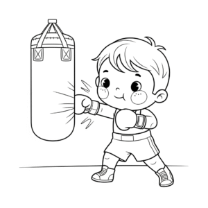 小男生打沙包训练Boy practice with puching bag coloring drawing