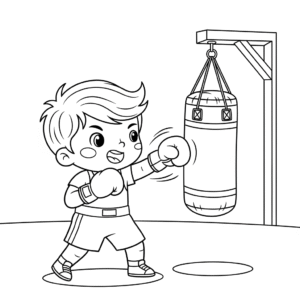 小男生打沙包训练Boy practice with puching bag coloring drawing
