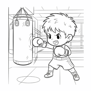 小男生打沙包训练Boy practice with puching bag coloring drawing