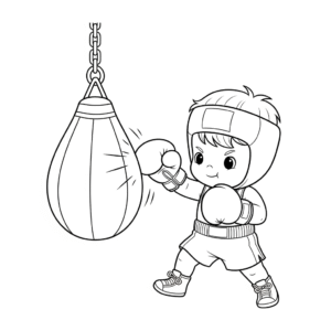 小男生打沙包训练Boy practice with puching bag coloring drawing