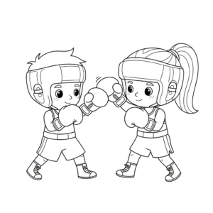小朋友进行对打练习Two kids boxing in ring coloring sheet