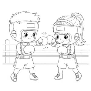 小朋友进行对打练习Two kids boxing in ring coloring sheet