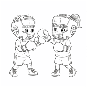 小朋友进行对打练习Two kids boxing in ring coloring sheet