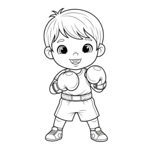 男生准备好拳击训练Boy ready for boxing training colouring page