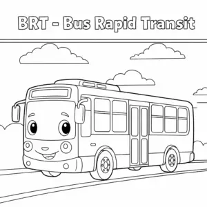 Modern BRT bus driving on an elevated track in the city