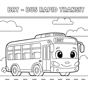 Modern BRT bus driving on an elevated track in the city