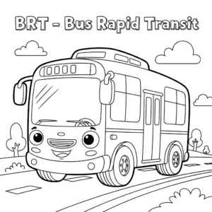 Modern BRT bus driving on an elevated track in the city
