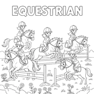 Kids jumping horse over obstacle in riding gear | 儿童穿马术装备骑马跨栏
