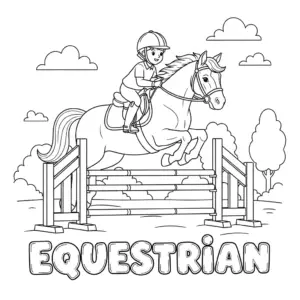Kid jumping horse over obstacle in riding gear | 儿童穿马术装备骑马跨栏