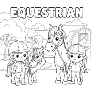 Child in full equestrian gear leading a horse / 儿童穿戴全套马术装备牵马