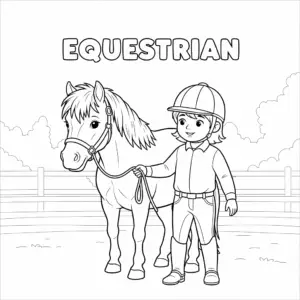 Child in full equestrian gear leading a horse / 儿童穿戴全套马术装备牵马
