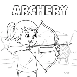A child aiming a bow and arrow with focused expression