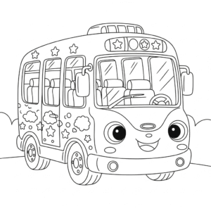 公交车填色图 Bus coloring sheet