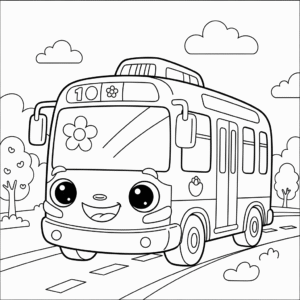 公交车填色图 Bus coloring sheet
