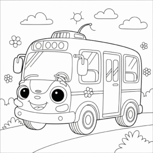 公交车填色图 Bus coloring sheet