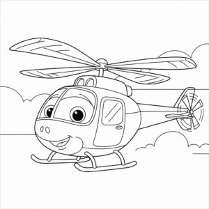 儿童直升机填色图 Helicopter coloring page for kids