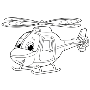 儿童直升机填色图 Helicopter coloring page for kids