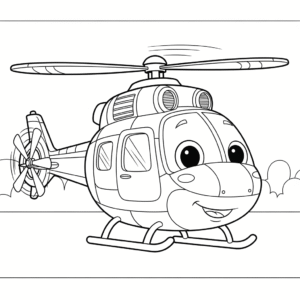 儿童直升机填色图 Helicopter coloring page for kids